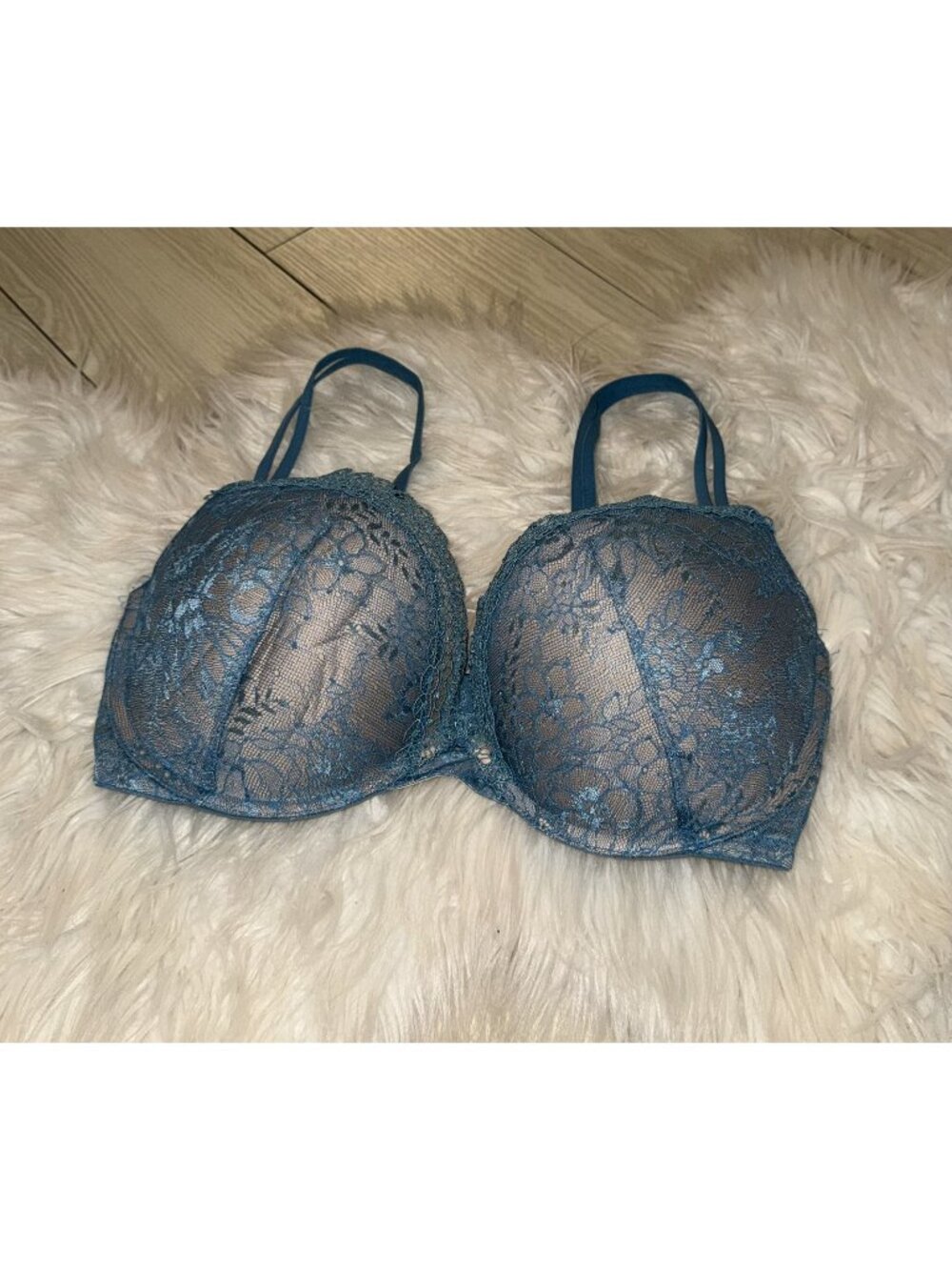 Victorias Secret Very Sexy Push Up Bra Floral Lace Padded UW Womens 36DD Blue